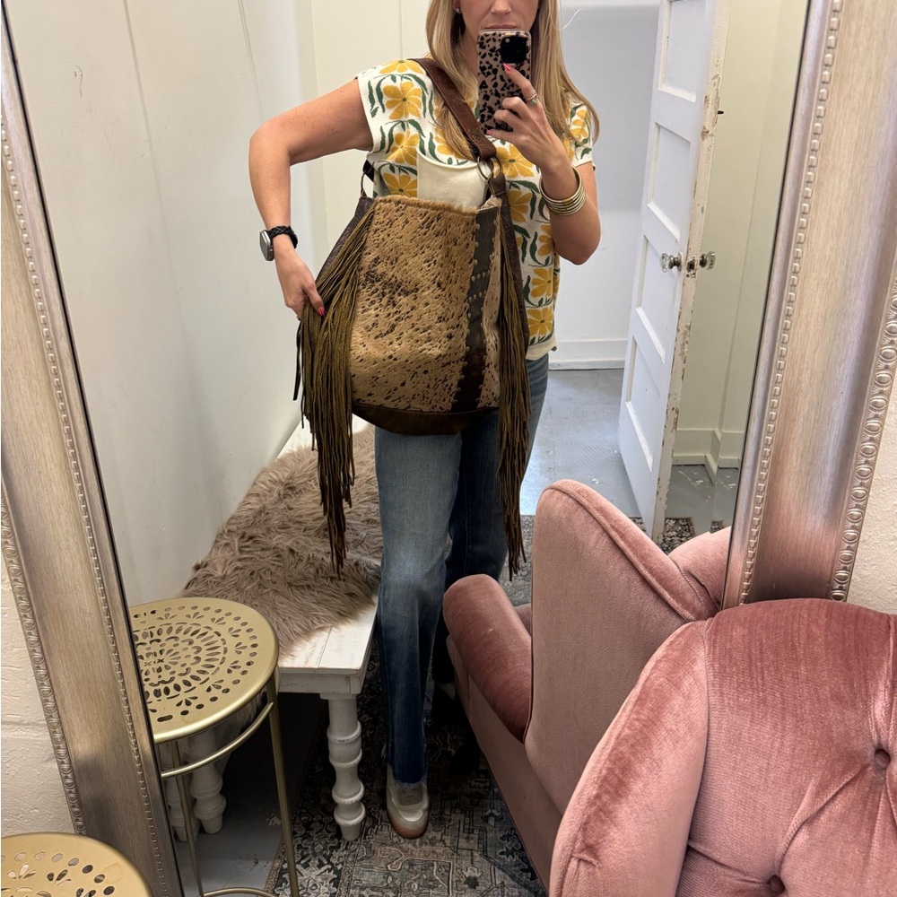 Boho Chic Tan and Brown Fringe Shoulder Bag